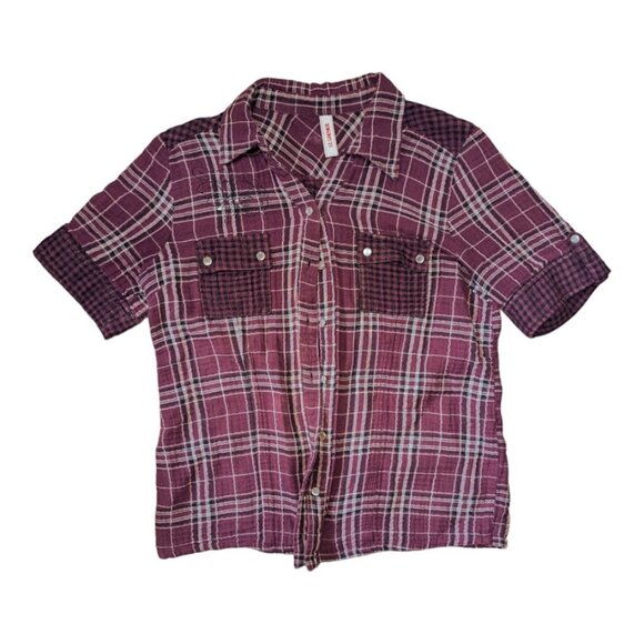LE GRENIER| Women Dark Purple Magenta Blouse Shirt Pearly Buttons |Size: Medium - Picture 2 of 6